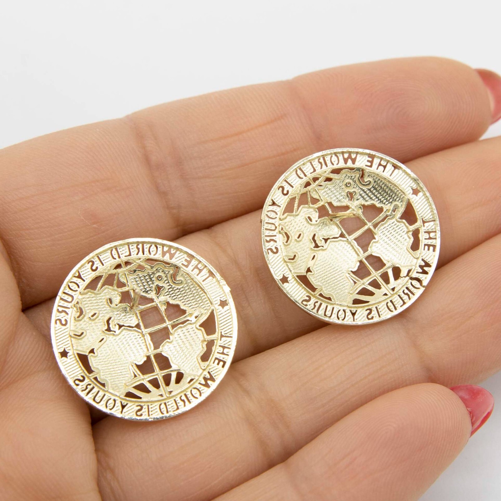 “The World is Yours” Stud Earrings Real Solid 10K Yellow Gold
