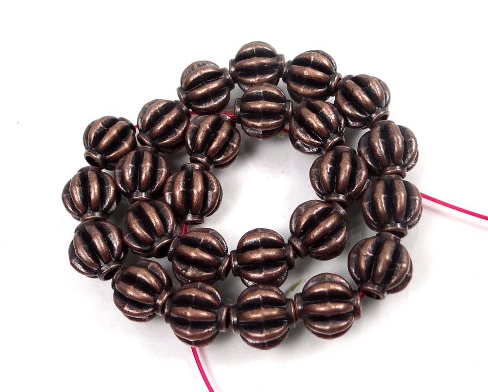 20 Antique Copper Pewter Lantern Melon Spacer 7mm Buddhist Beads