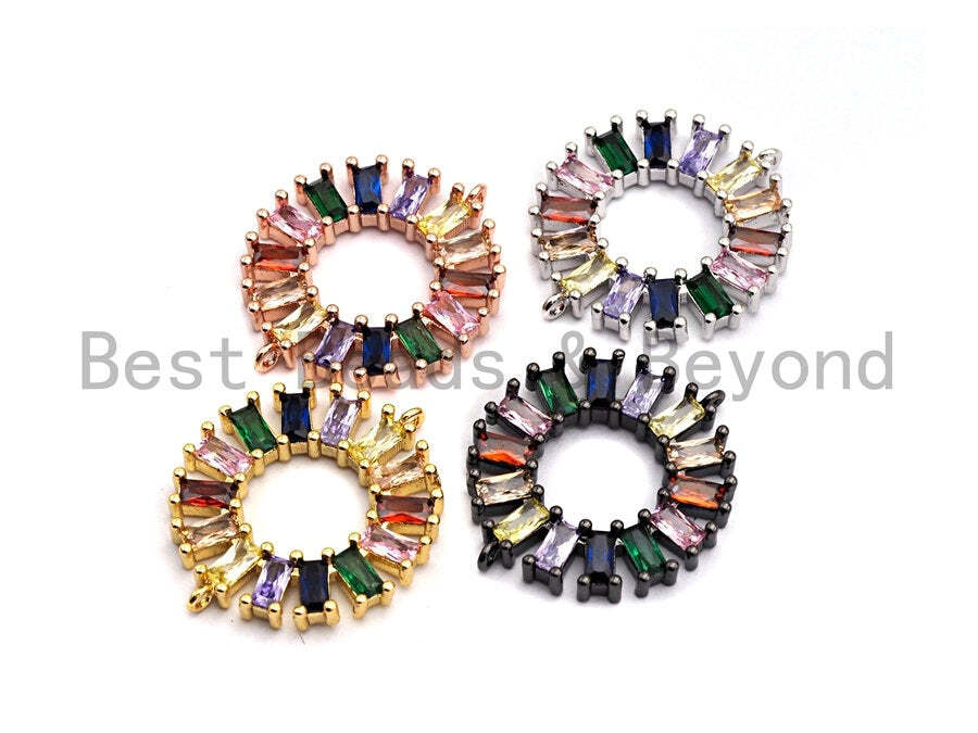 Baguette CZ Pave Multicolor Donut Connector Charm for Jewelry Making, 24x28mm
