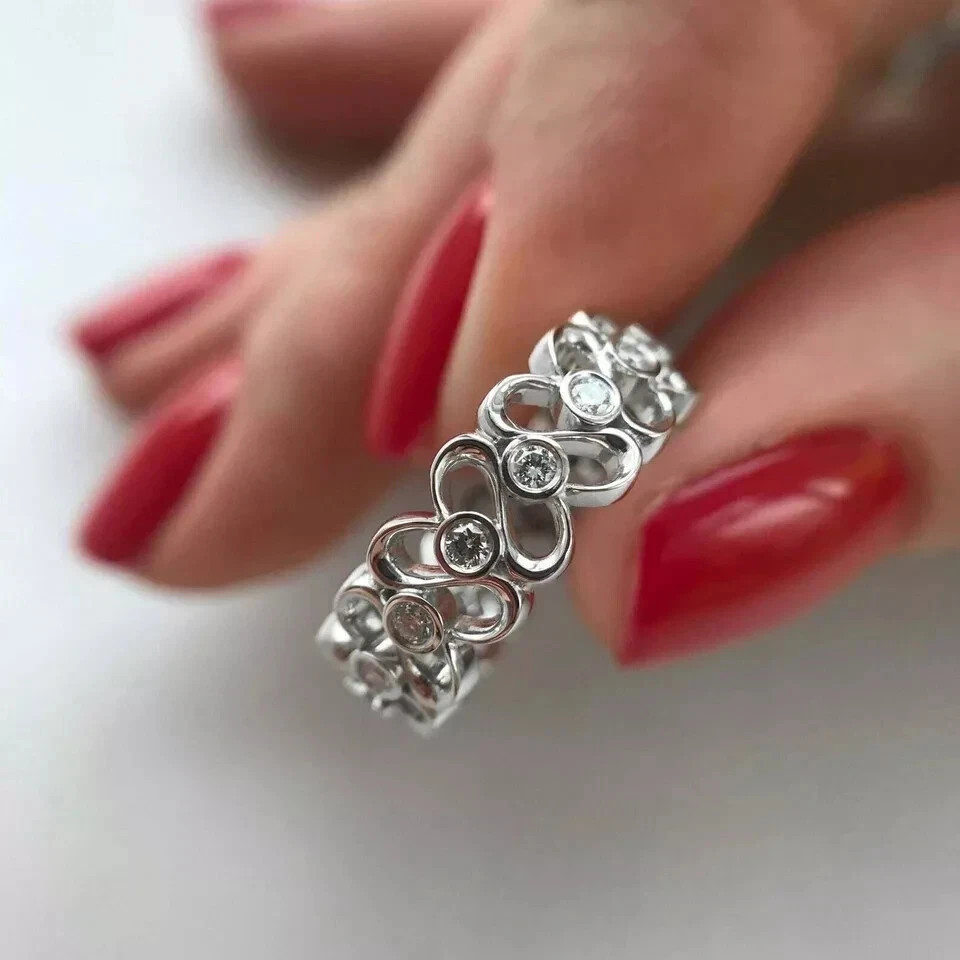 1 Ct Round Cut Moissanite Full Eternity Bezel Band 14k White Gold Plated