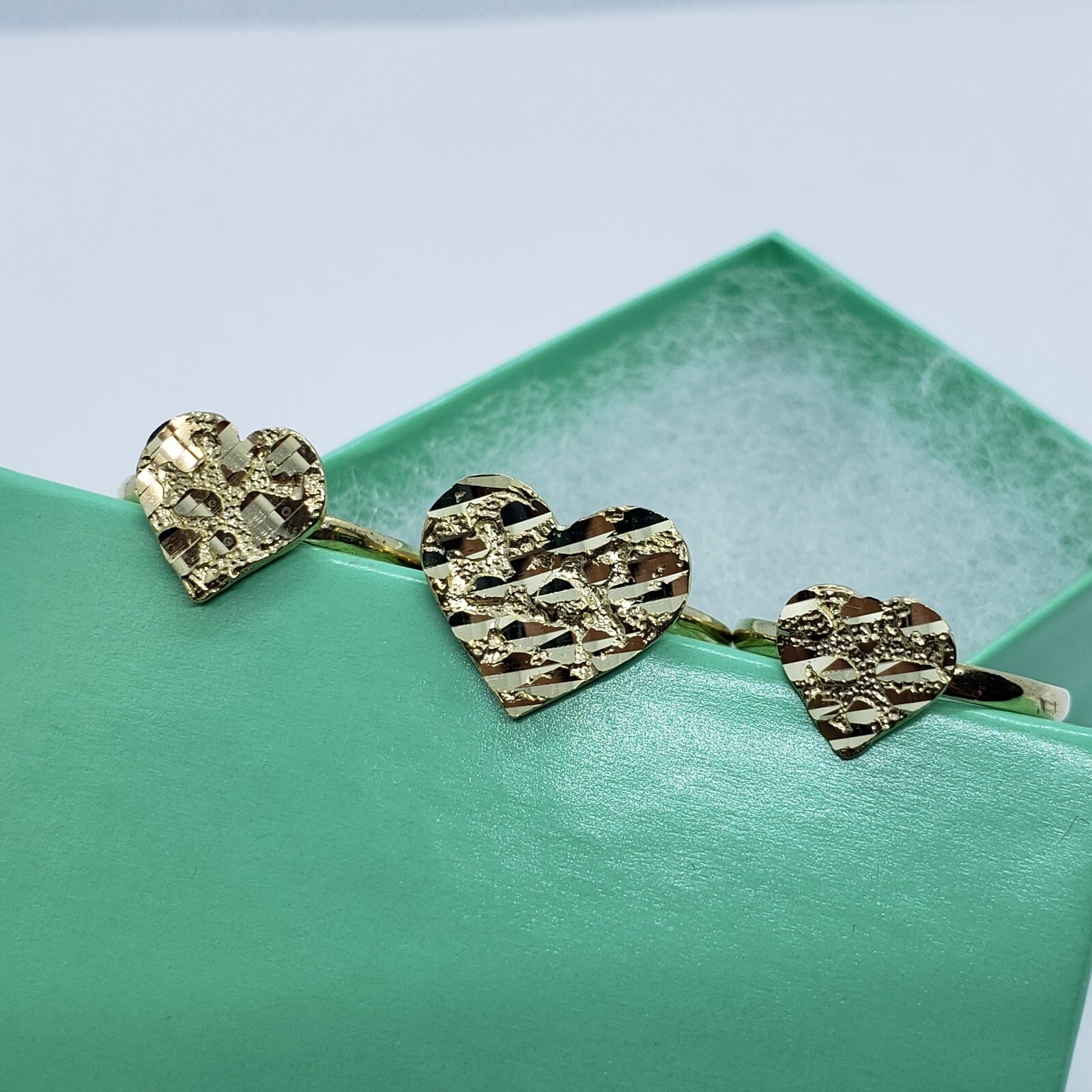 10K Yellow Solid Gold Flat Heart Nugget Ring Small Medium Large Ring Size 3-11