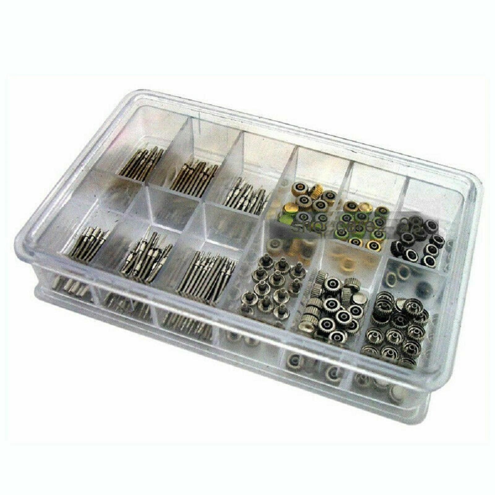 144Pcs Different Sizes Mixed Watch Stem Crown Repair Parts Assortment Set W/ Box