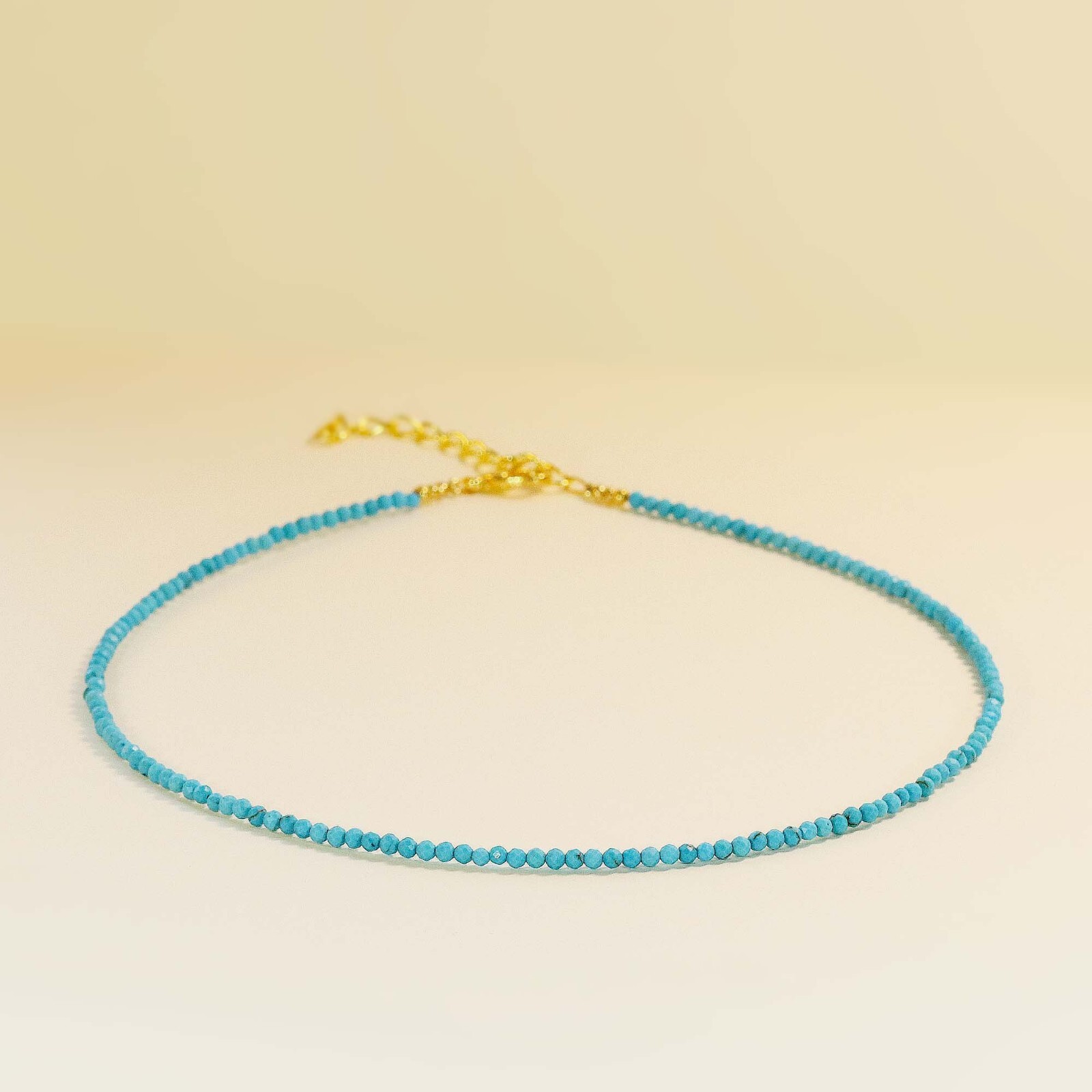 Tiny Turquoise Faceted Beaded Choker, 2mm Blue Natural Gemstone Beaded Necklace