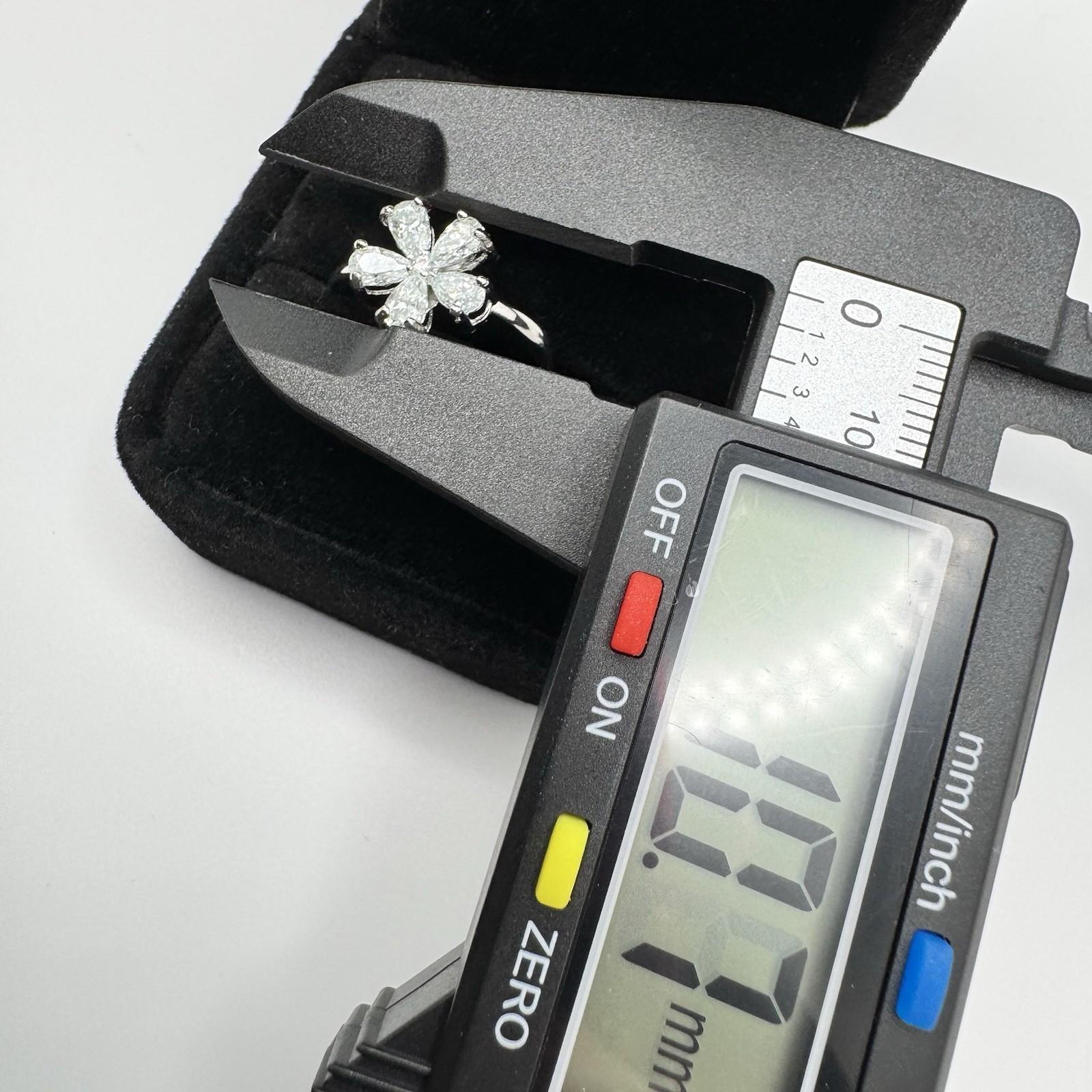 Silvertone Moissanite Floral Cluster Ring With Five Pair Shaped Petals