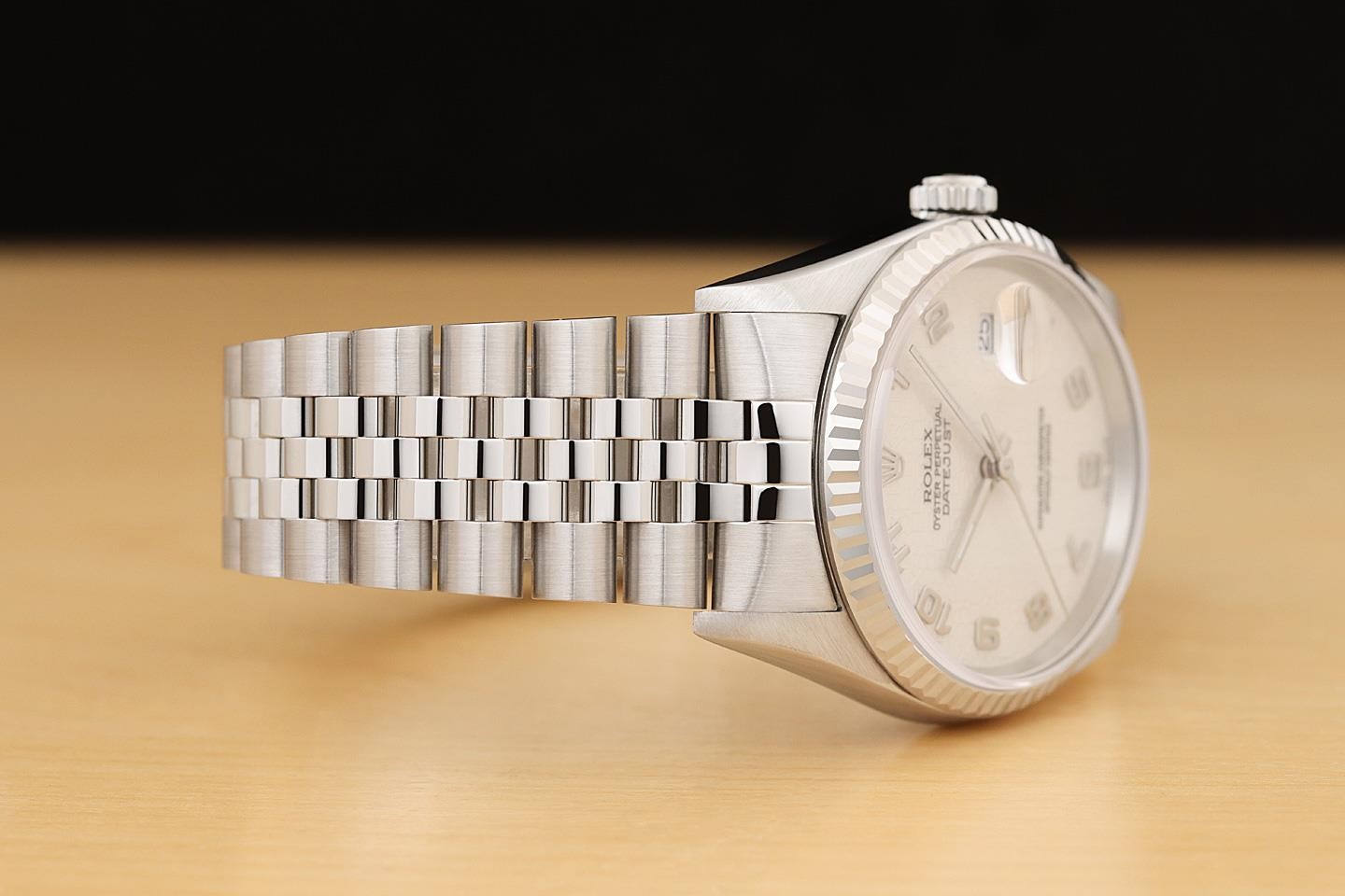 ROLEX DATEJUST 16234 CREAM ARABIC COMPUTER DIAL 18K GOLD STEEL NO HOLES WATCH