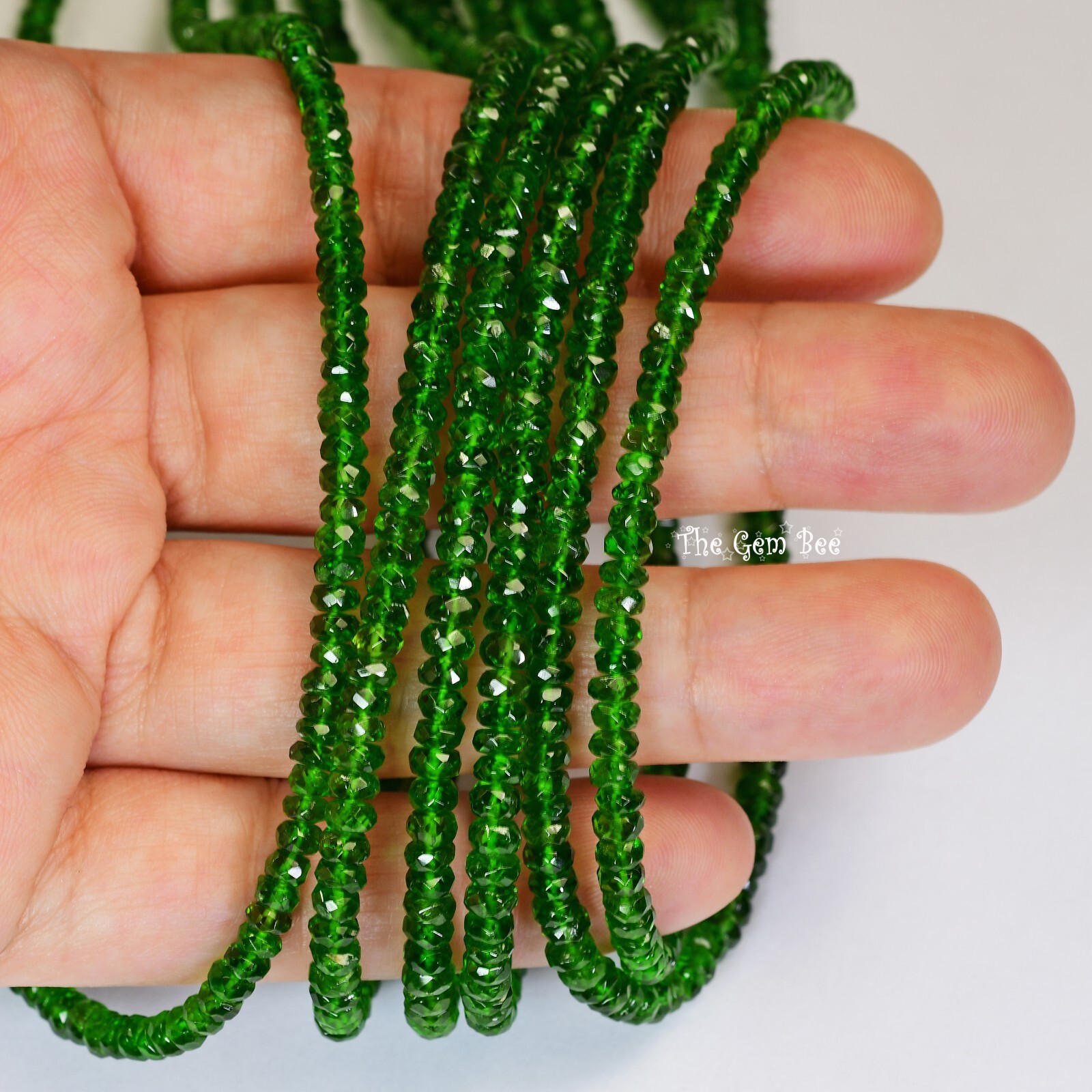 3.2mm-4.2mm Siberian Chrome Diopside Faceted Green Rondelle Bead 16″ Strand