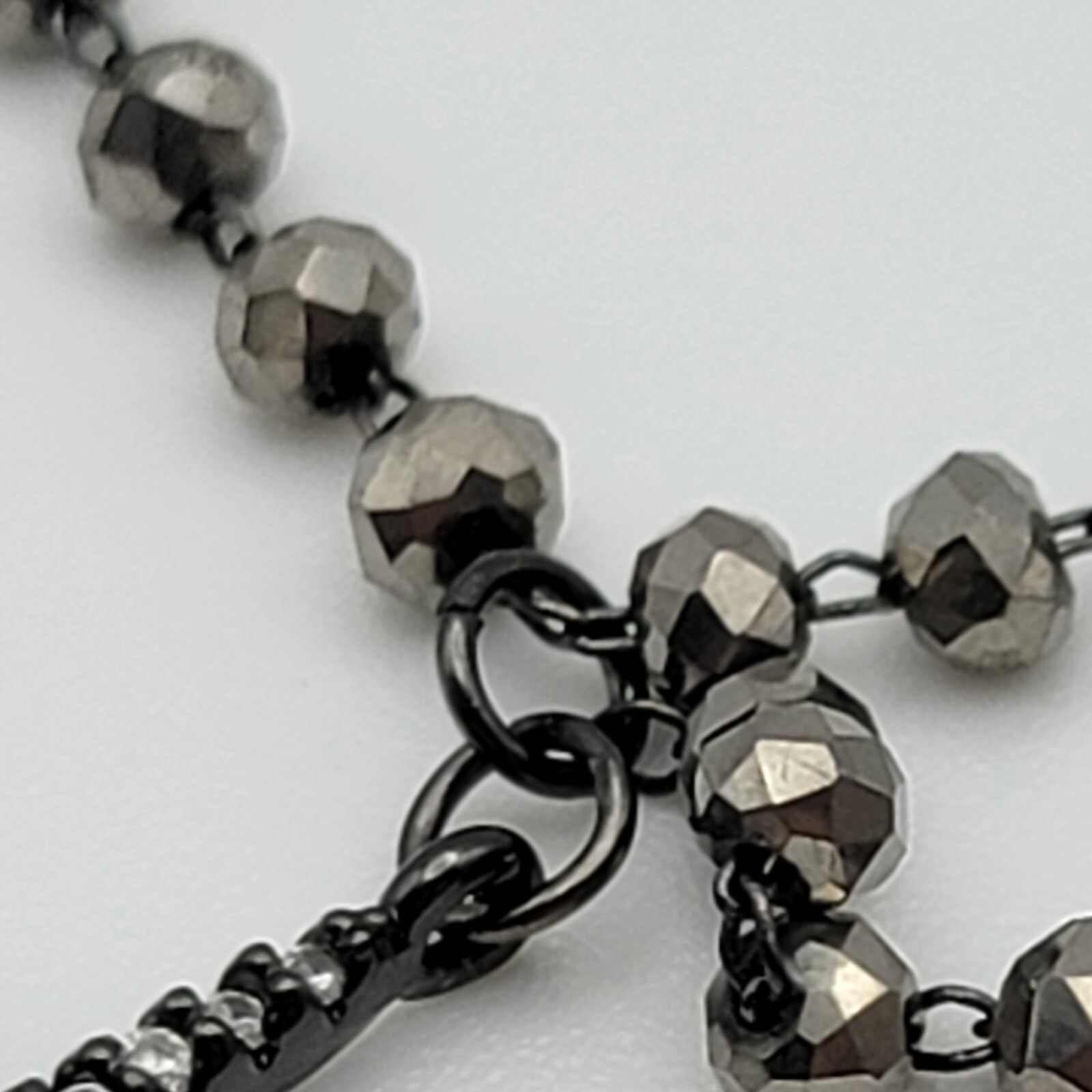 Gunmetal And Clear Crystal Starburst Charm Y-Drop Neckace 22.5 in Signed L
