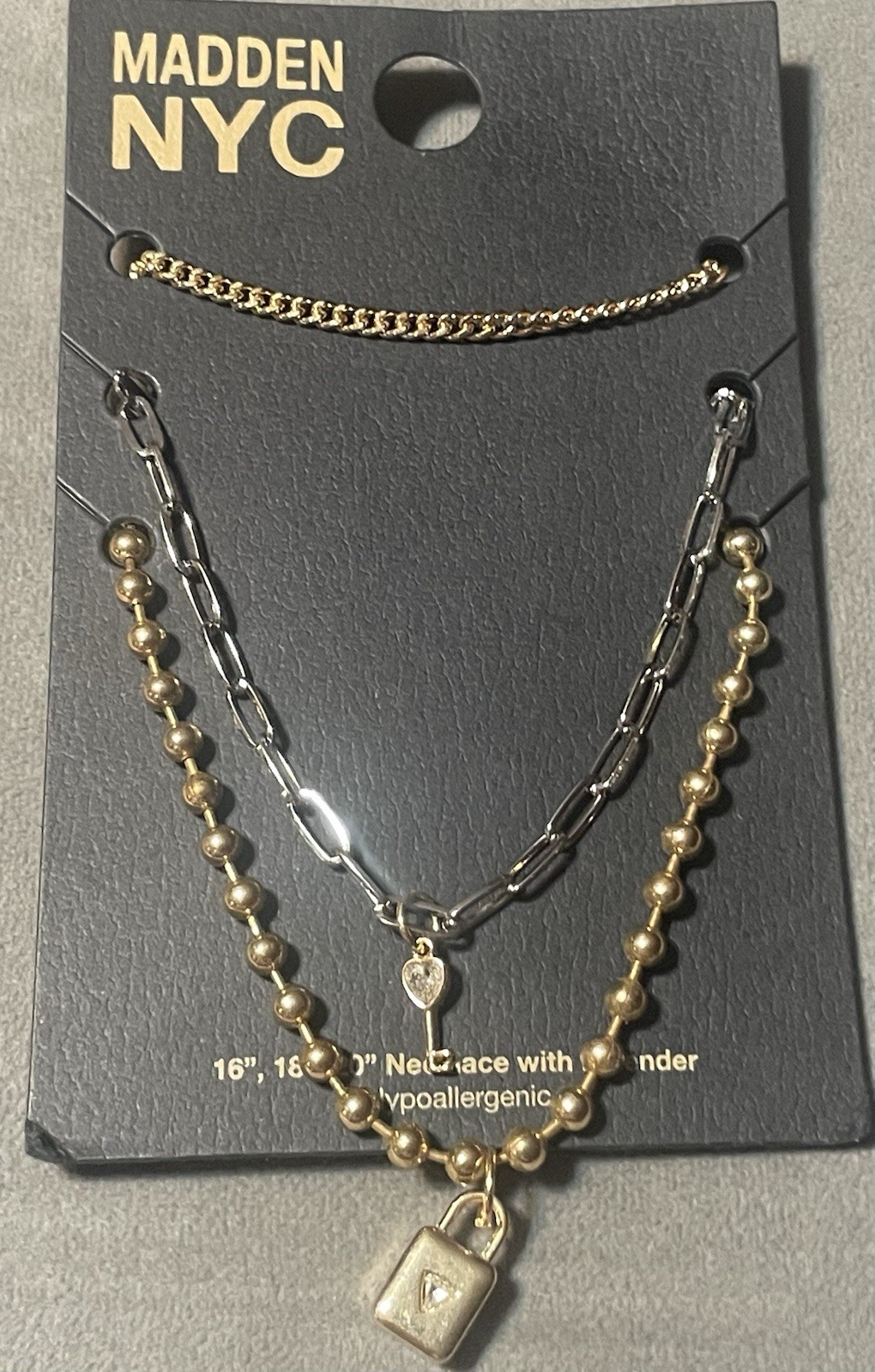 Madden NYC Two Tone Lock Key Layered Necklace Set 3 Pc Gold Silver NWT