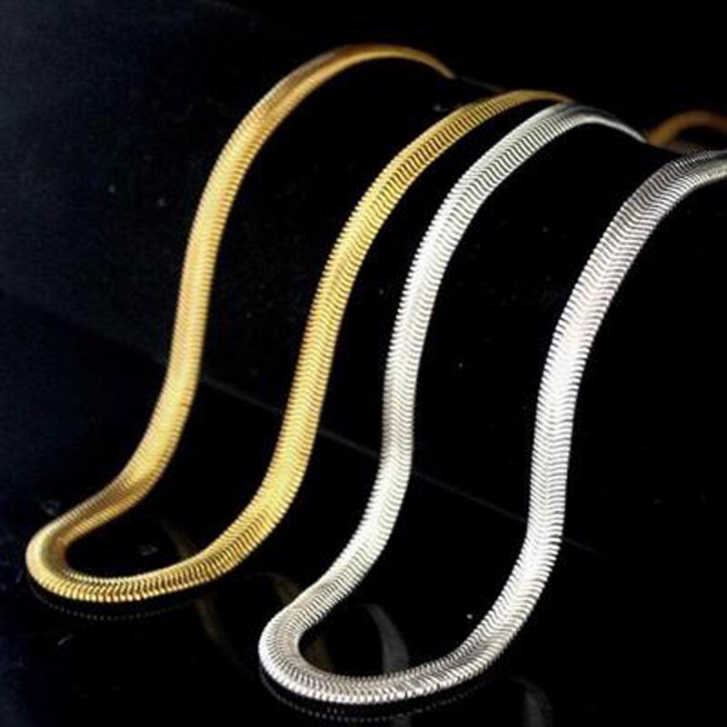 Genuine 18K Yellow/Rose/White Gold Filled 16″ – 24inch Flat Snake Chain Necklace