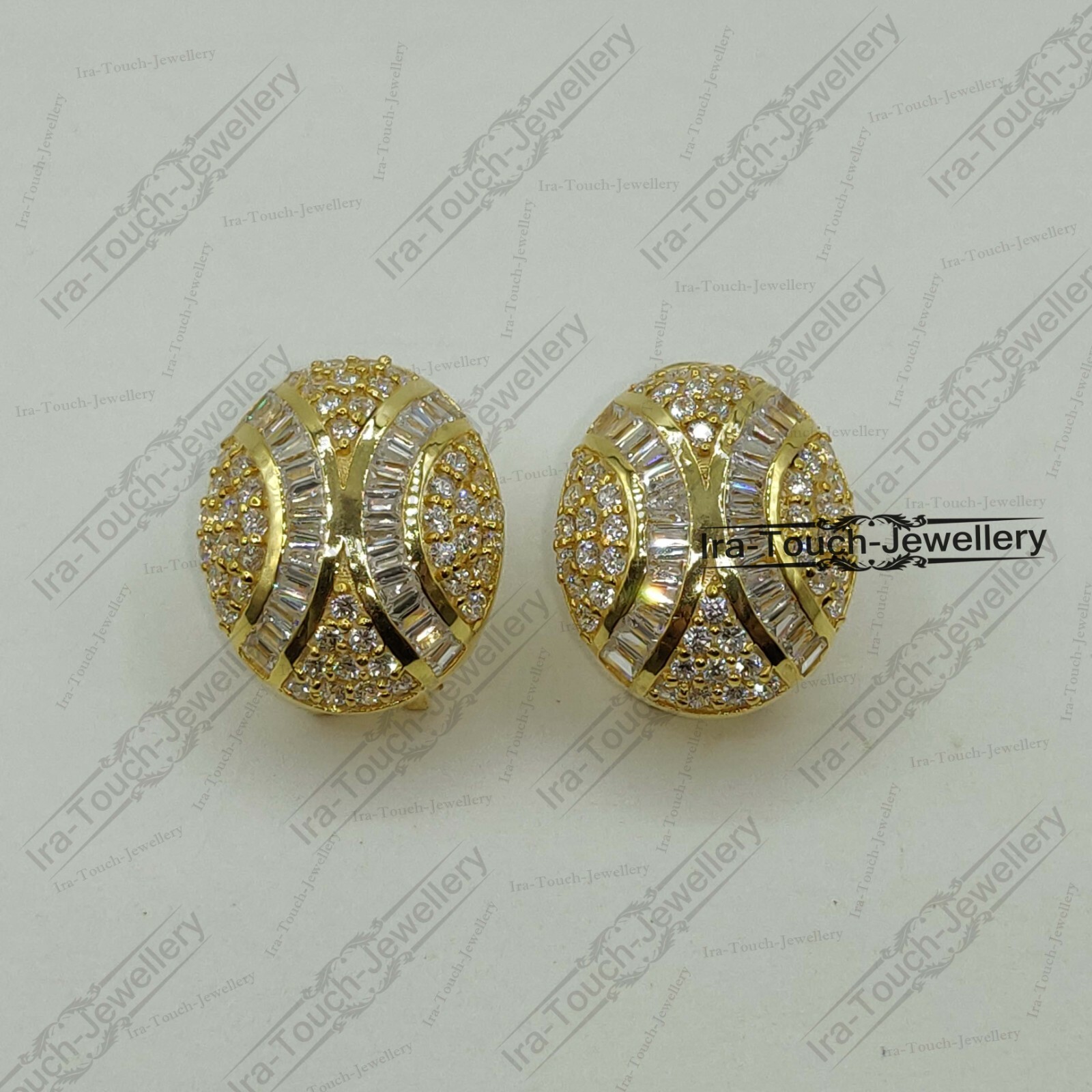 2Ct Round & Baguette Lab Created Diamond 14k Gold Finish Omegaback Stud Earrings