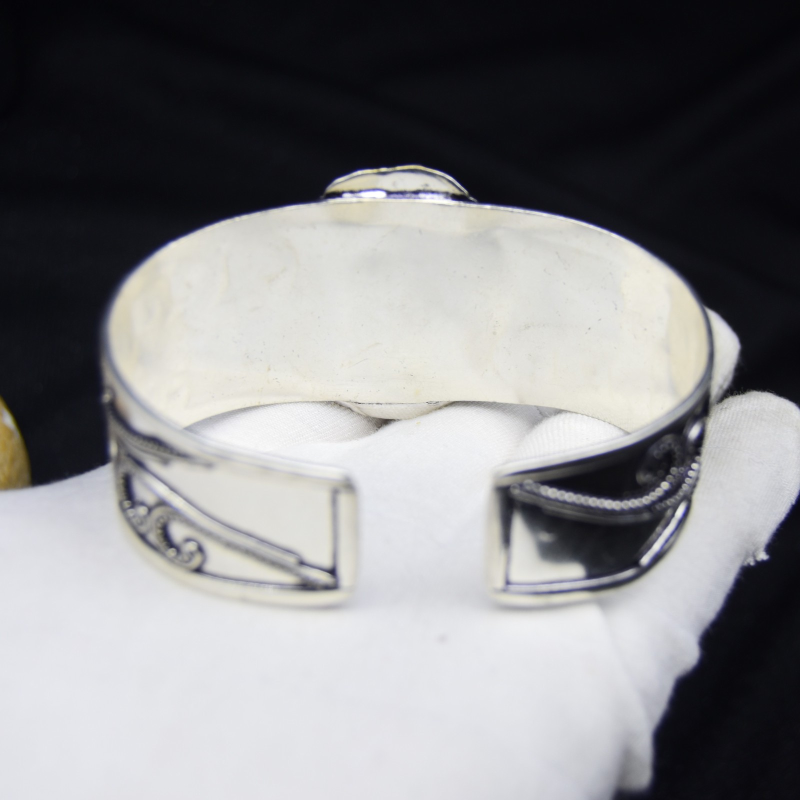 Ammonite Fossil Gemstone Cuff Bracelet 925 Sterling Silver Jewelry Size-ADJ