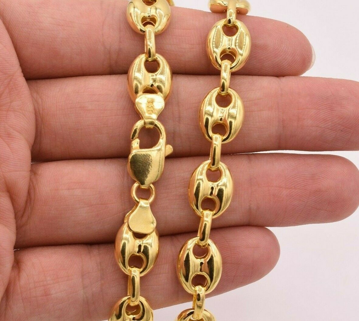 11mm Puffed Mariner Anchor Link Chain Necklace 14K Yellow Gold-Plated Silver 925