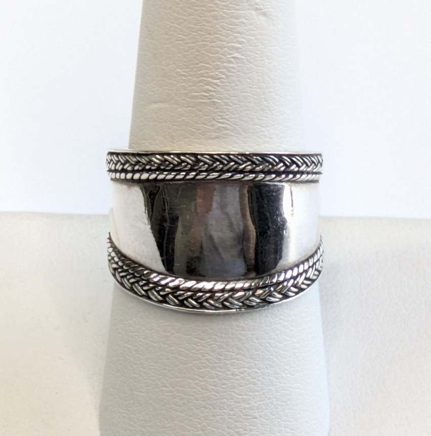 VTG Sterling Silver 925 Polished Braided Rope Edge 5/8″ Wide Sz 9 Band Ring