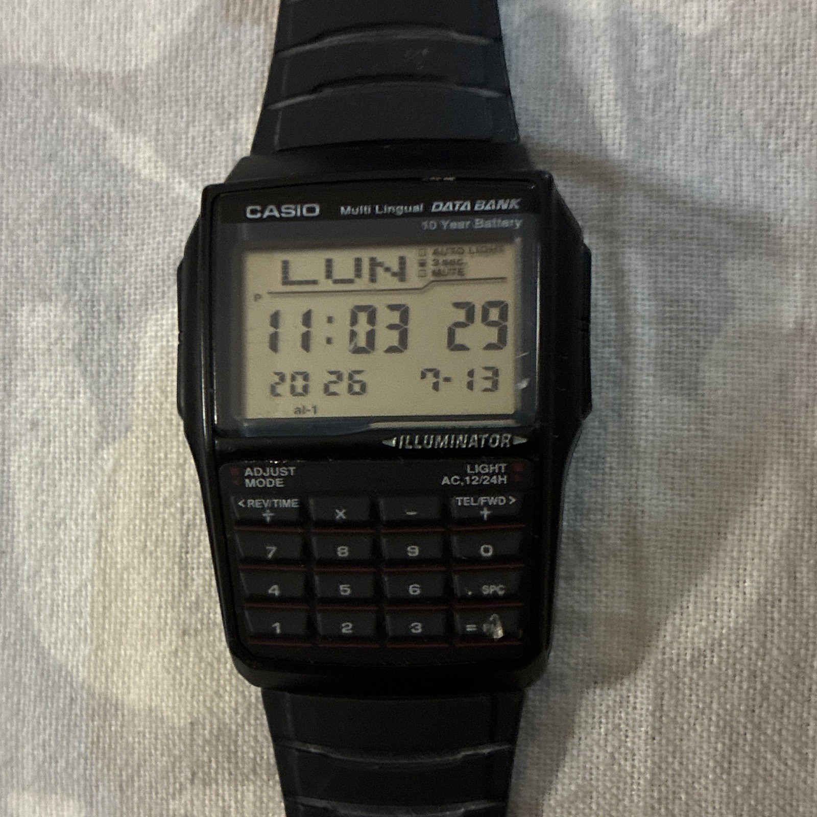 Casio Data Bank Digital Calculator Watch Alarm Day/Date Black Resin 38mm