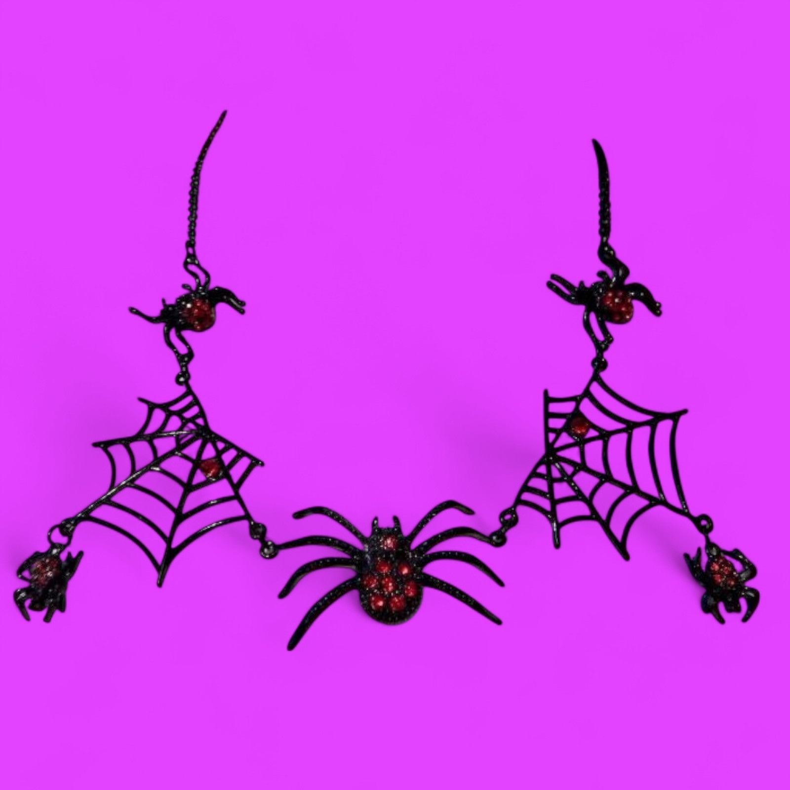 SPIDER WEB STATEMENT NECKLACE bib black widow red vampire halloween gothic Z3
