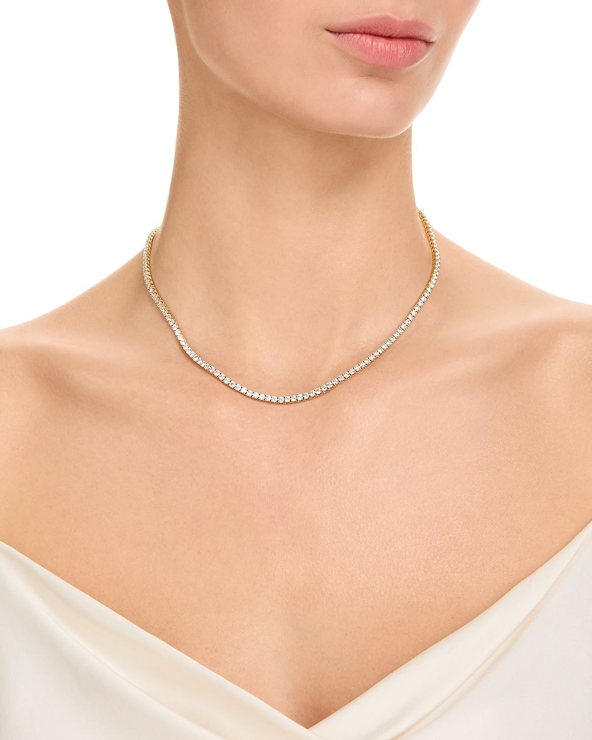 12Ct Round Cut Lab Grown Diamond Tennis Necklace 14K Yellow Gold Plated 18″inch