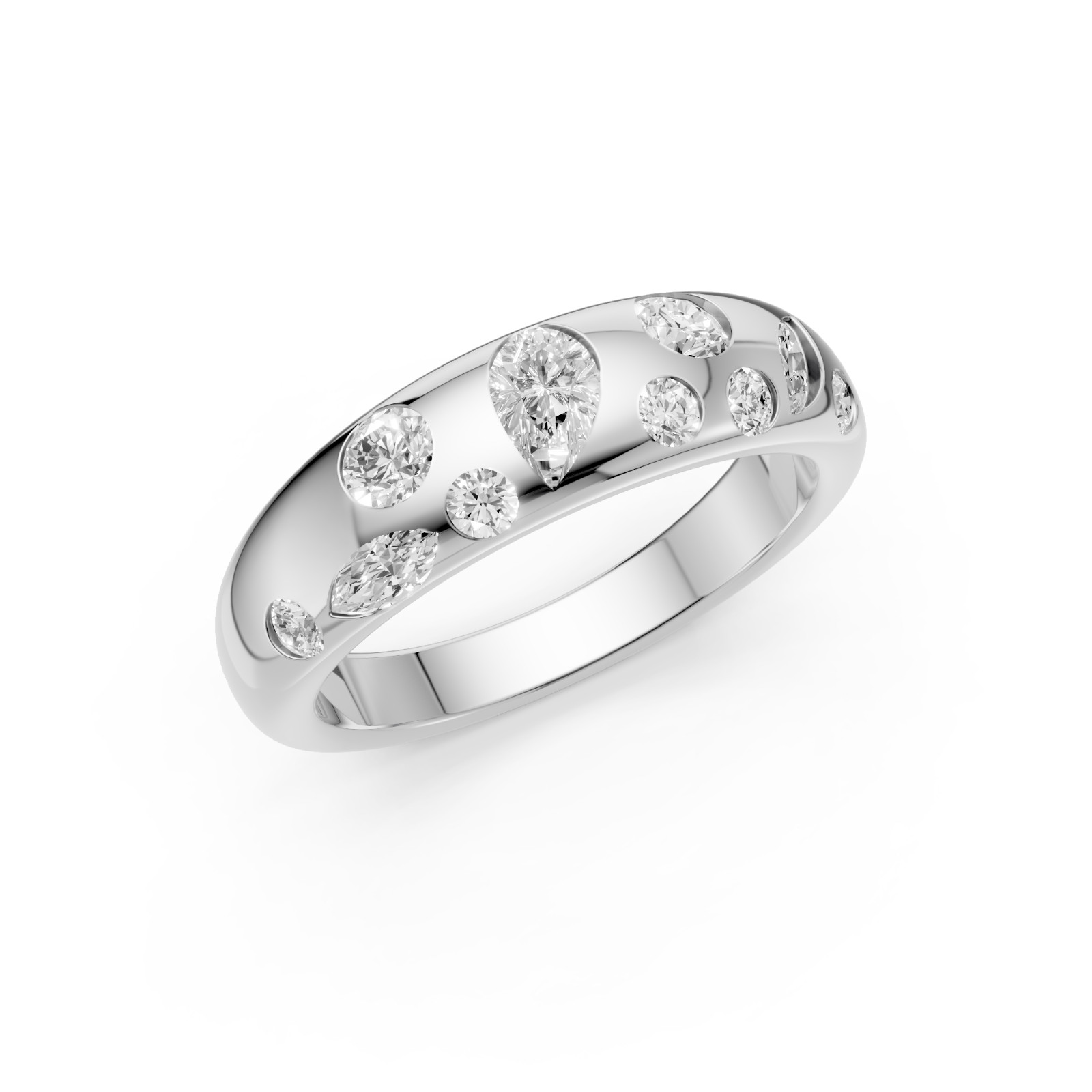 Multi Shape Lab Grown Diamond Flush Set Comfort Fit Gold Band In 14K Solid Gold