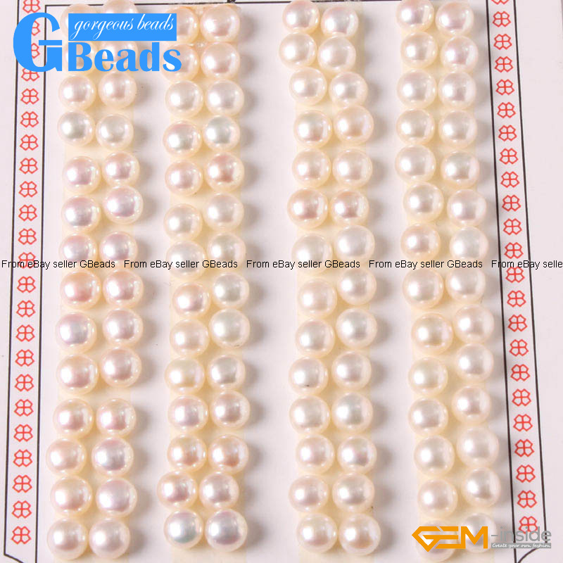 6-6.5mm Button Shape Half Drilling Genuine Pearl Beads For Earrings 56 Pairs