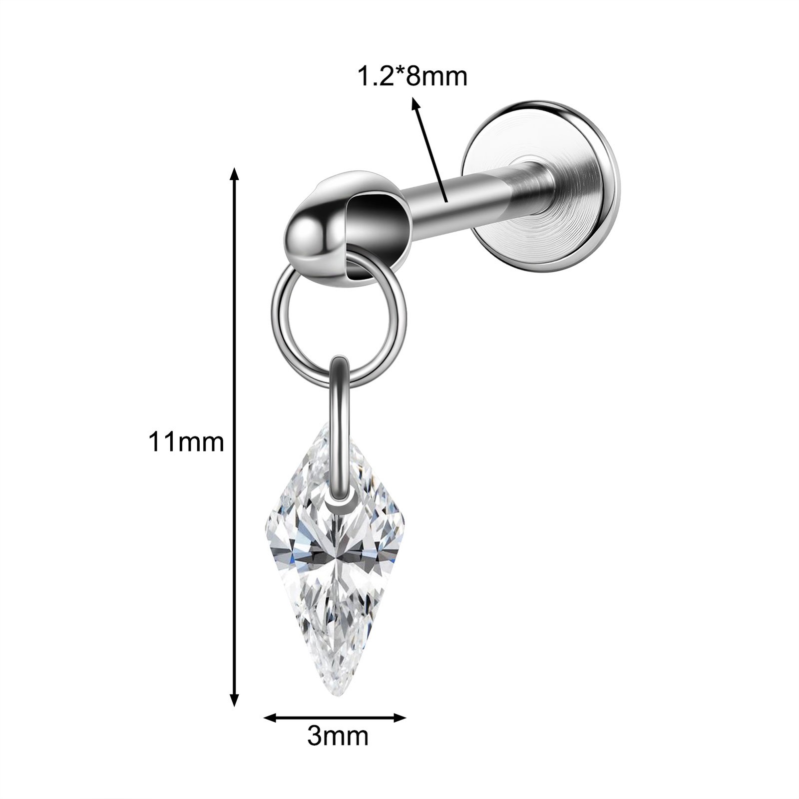 16g G23 Titanium Steel Dangle Labret Lip Stud Tragus Helix Piercing Jewelry