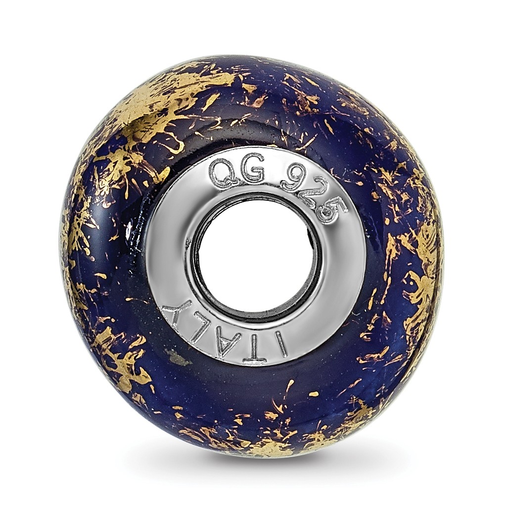 Silver Reflections Dark Blue w/Gold Foil Ceramic Bead QRS2335