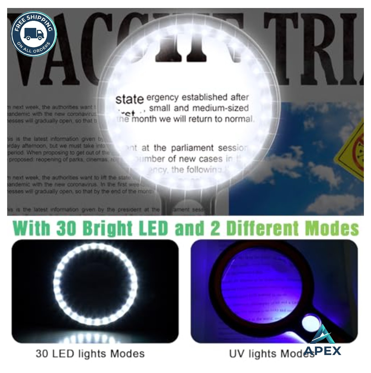 Magnifying Glass with Light 30 LED 30X 45X 60X Illuminated Magnifier for