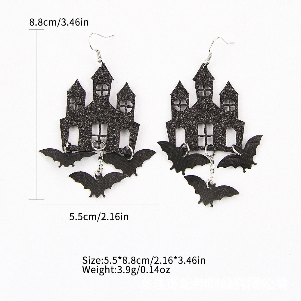2Pcs Halloween Haunted House Bat Dangle Earrings Punk Gothic Acrylic Jewelry