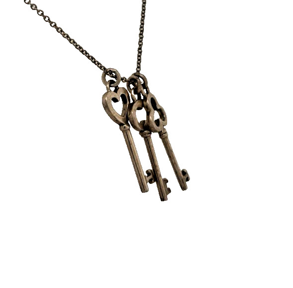 Tiffany & Co. Sterling Silver Three Keys Necklace 925 Heart Clover Key Pendants