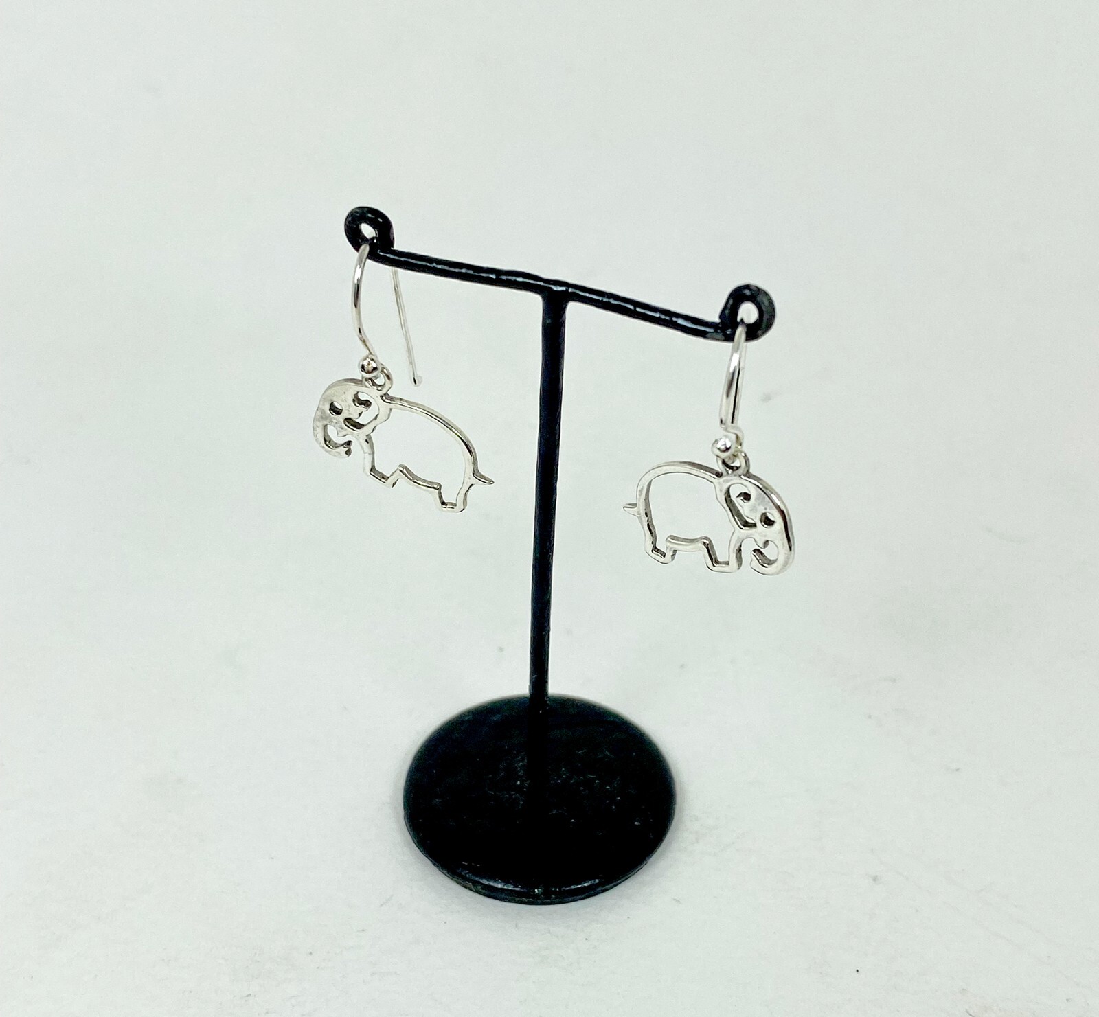Minimalist Cutout Elephant Drop Earrings 925 Sterling Silver, Handmade Jewelry