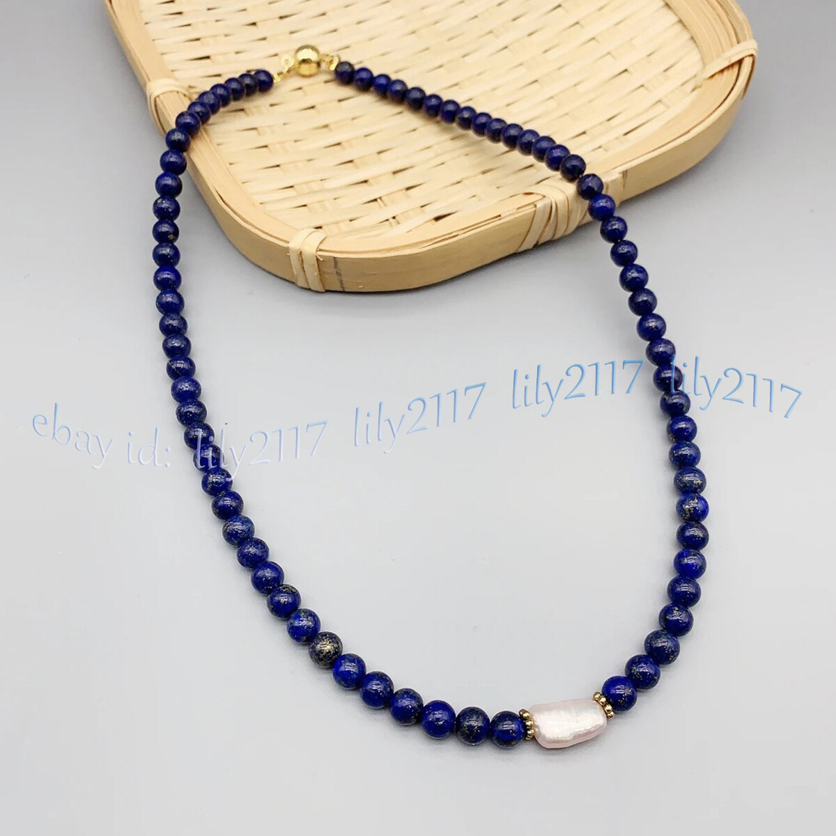 Natural Lapis Lazuli Round Gemstone Beads White Baroque Pearl Necklace 14-48”