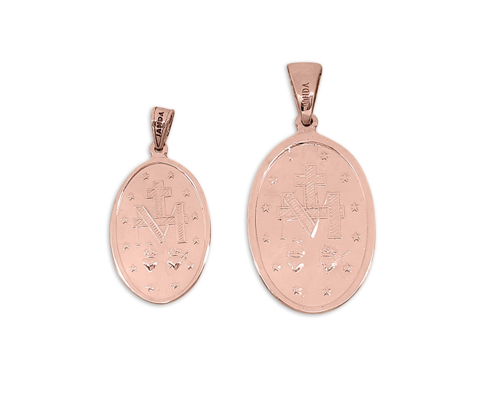 Solid 10K Rose Gold Miraculous Medal Virgin Mary Pendant, 0.9″ or 1.1″, Catholic