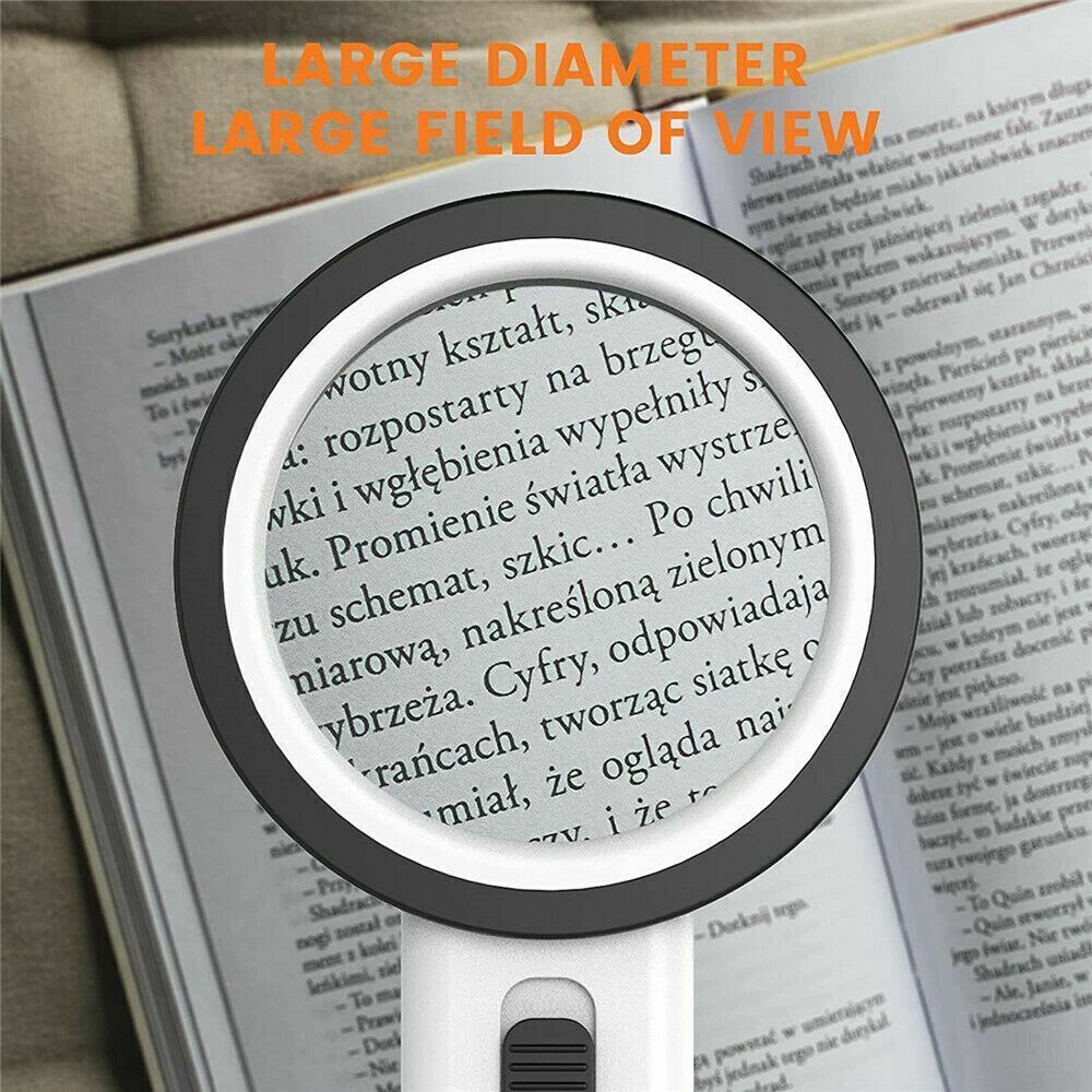 30X Extra Large Handheld Magnifier with 12 Bright LED Lights Jewelry Bench Tool
