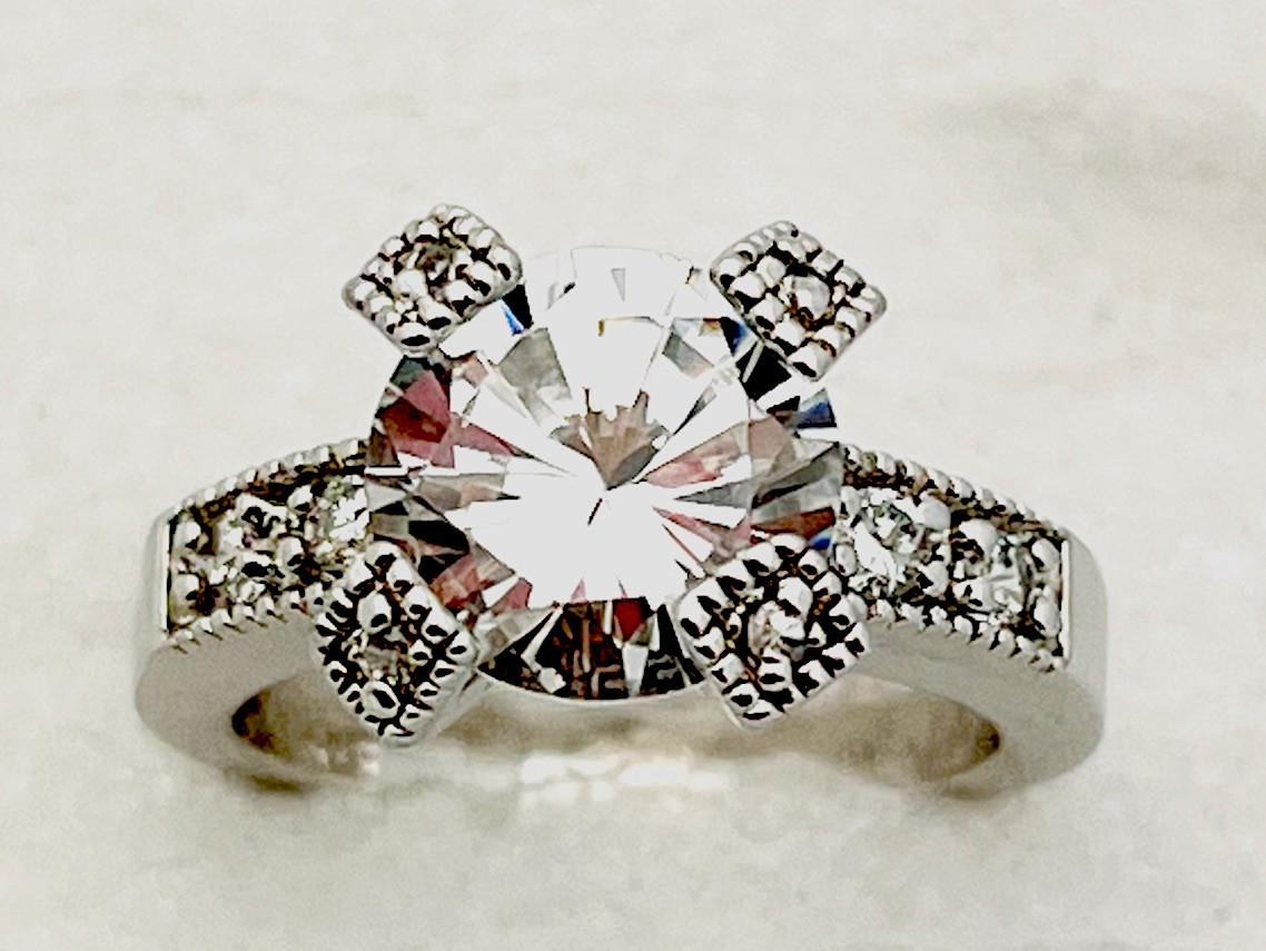 Sterling Silver 925 5.3 Gram Prong Set 9 CZ Ring Size 6