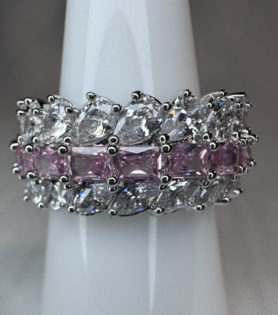 Bomb Party Ring Size 9 RG47766 “Beyond The Horizon” Rose Quartz & CZ On Rhodium