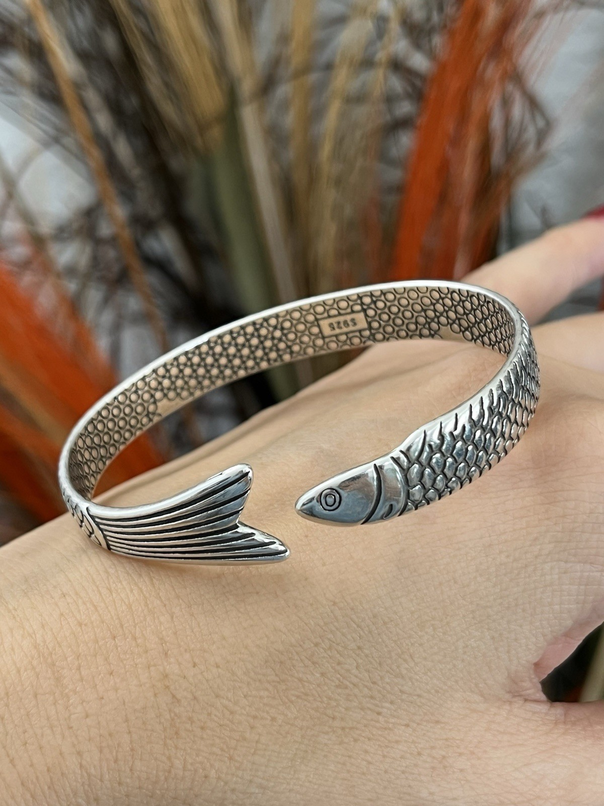 Unisex S925 Silver single fish cuff Bracelet