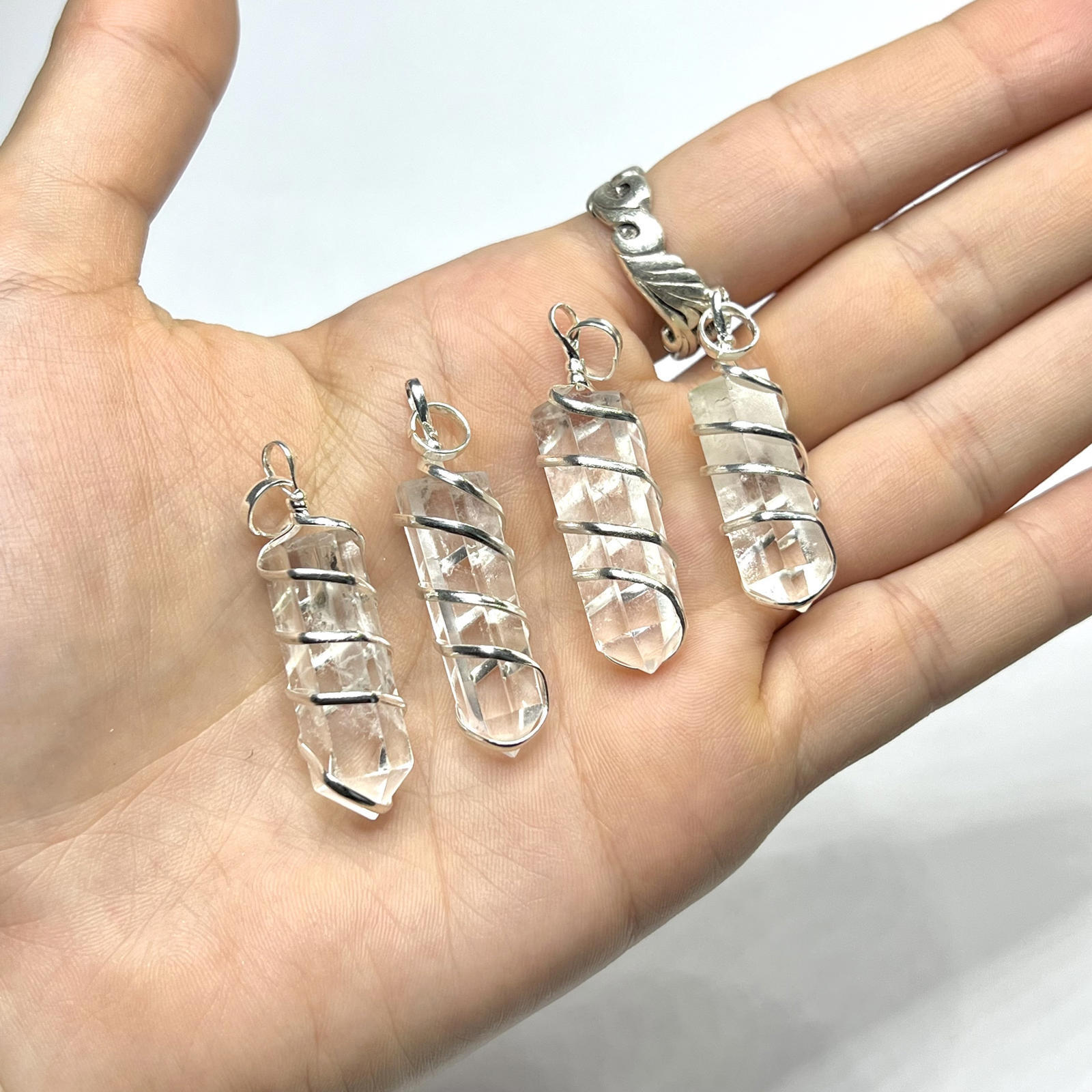 Clear Quartz Crystal Wire Wrapped Gemstone Pendant with Free Chain – CW