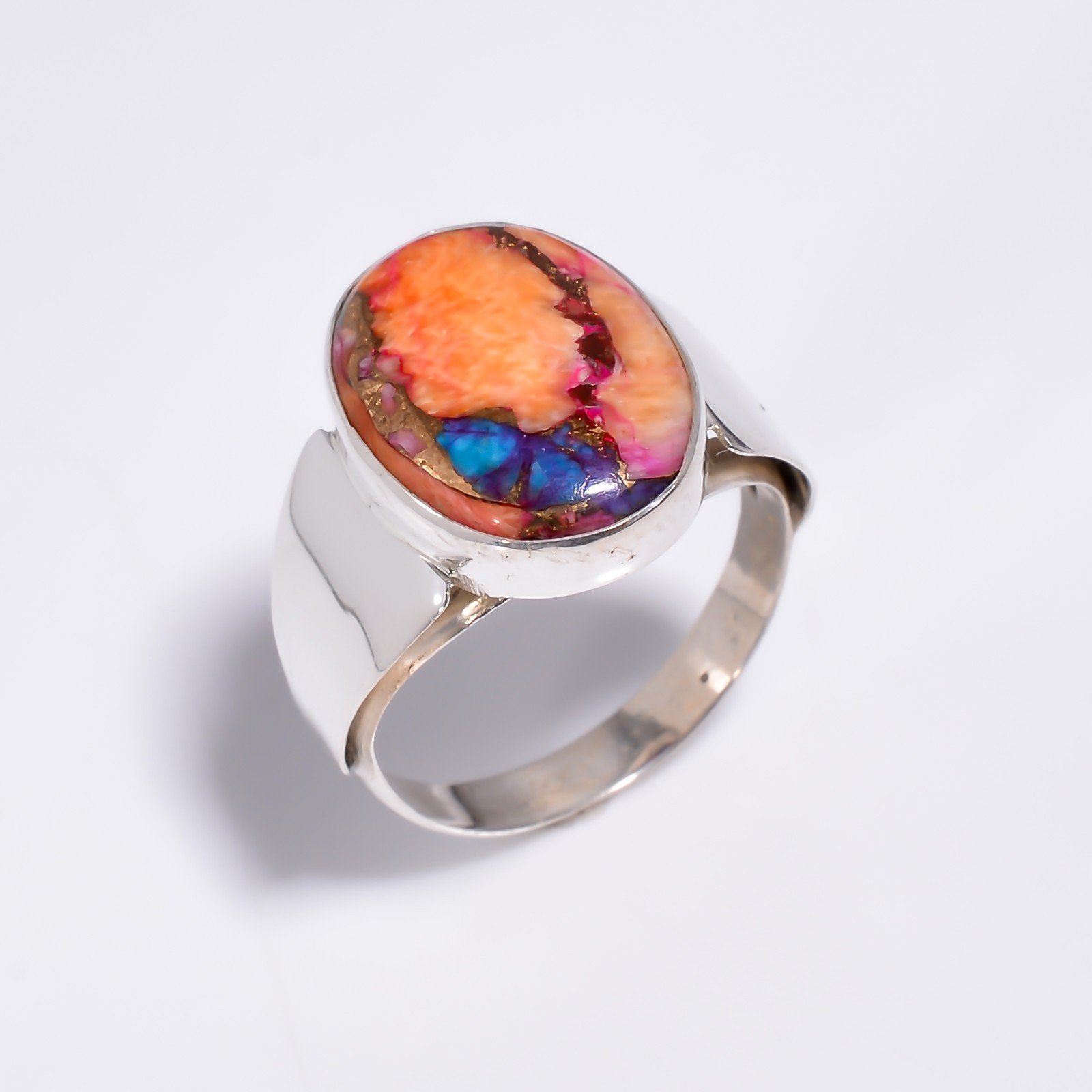 Copper Turquoise Gemstone 925 Silver Handmade Statement Ring Jewelry