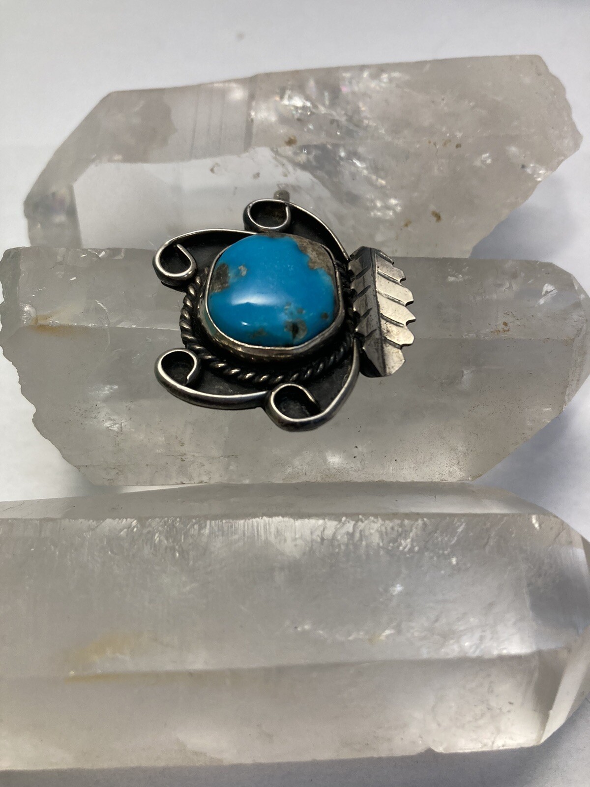 Vintage Native American Navajo Sterling Silver Turquoise Pendant * Large *