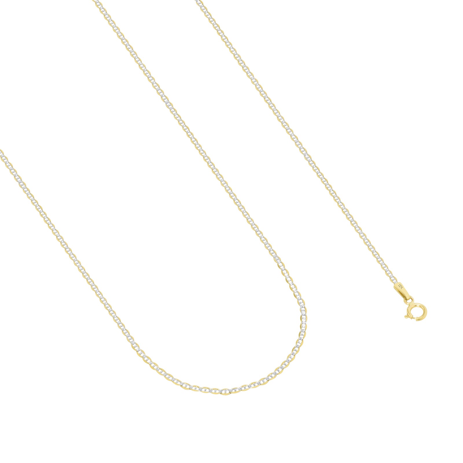 10K Yellow Gold Solid 1.5mm Pave Diamond Cut Mariner Anchor Chain Necklace 16″
