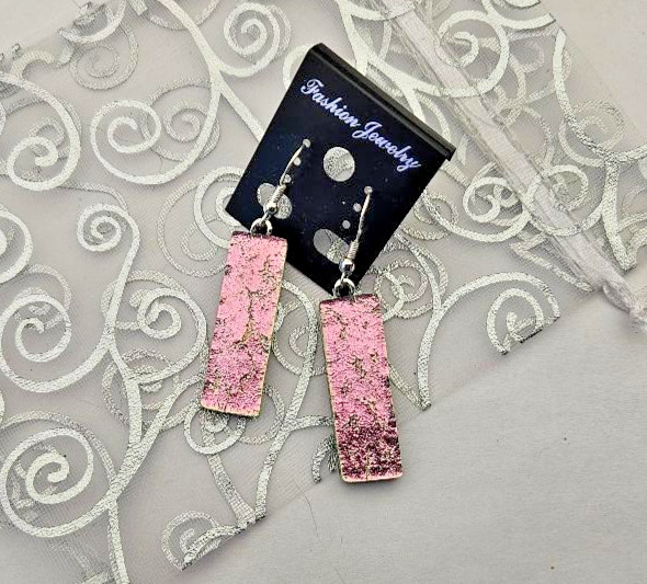 Handcrafted Pink Fused Dichroic Glass Dangle Earrings/New