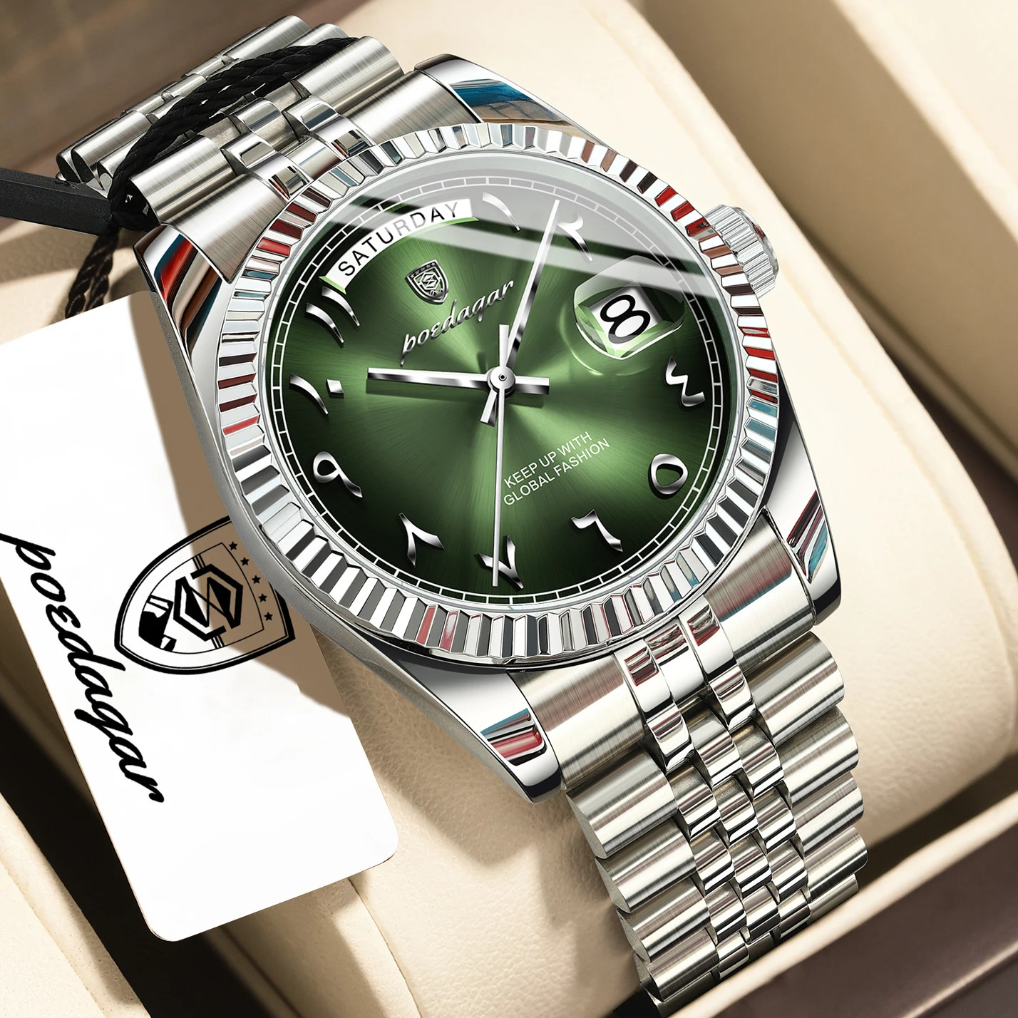 Stainless Steel Waterproof Quartz Watches For Mens Arabic Numerals POEDAGAR