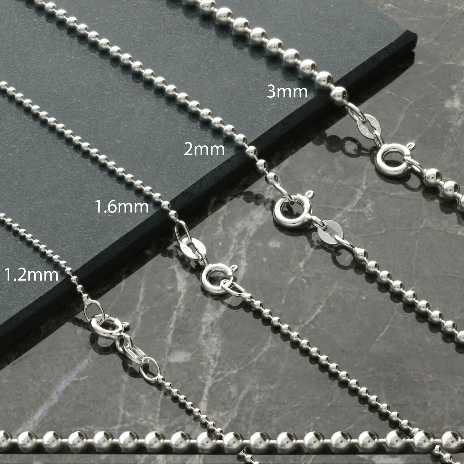 Sterling Silver Bead Ball Chain Necklace 16 18 20 22 24 26 28 30 32 34 40″ inch