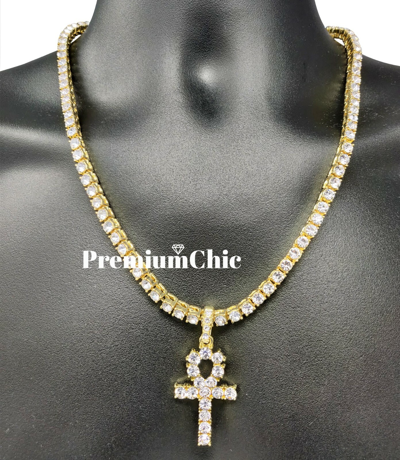 Jesus Cross ANKH Last Supper Pendant Tennis Chain Necklace Men Plated CZ Jewelry