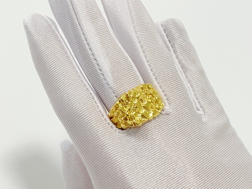 14K Solid Yellow Gold Square Nugget Ring 15mm Rough Texture Band Size 10 Jewelry