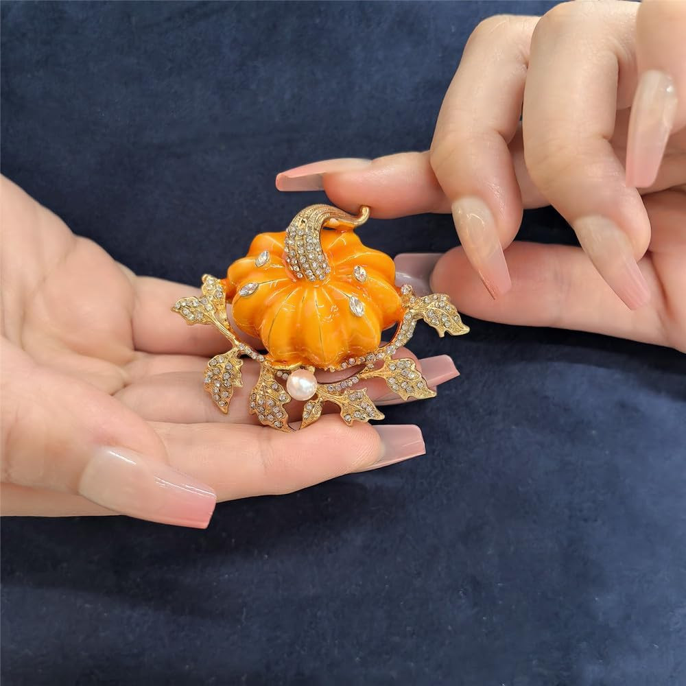 Rhinestone Autumn Pumpkin Brooch for Women Girls Fashion Enamel Halloween Thanks