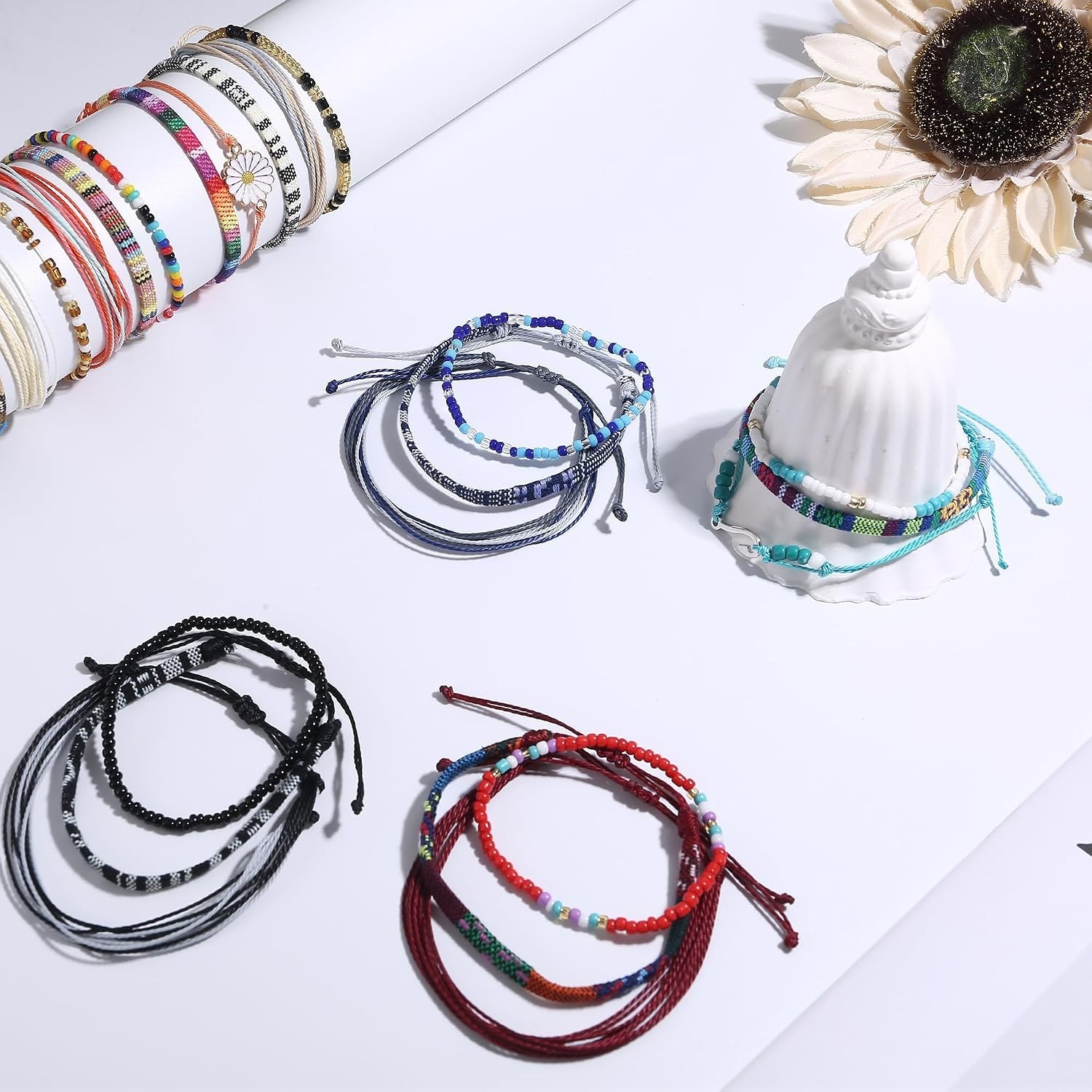 24 Pcs Waterproof Boho Ankle Bracelets for Women | Adjustable Strand Jewelry