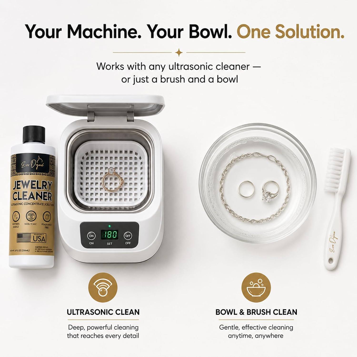 Ultrasonic Jewelry Cleaner Solution | Concentrated, 2-Pack, 8Oz | Jewelry Cleane