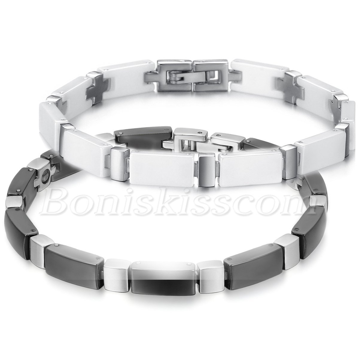 Men’s Stainless Steel White/Black Ceramic Bracelet Cross Wrist Link Chain Bangle