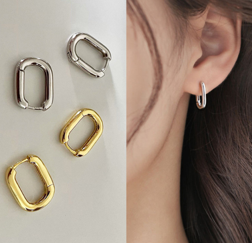 Women Girl 925 Sterling Silver Plated U-Shape Huggie Hoop Earrings A9