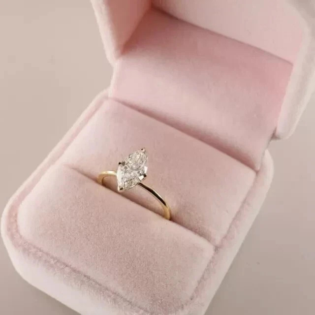 2 Ct Marquise Cut Simulated Diamond Solitary Wedding Ring 14k Yellow Gold Plated