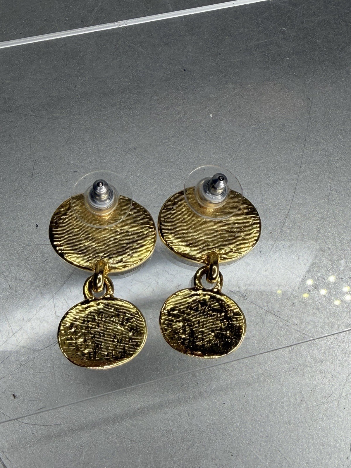 Earrings Dangle Drop Blue Green Gold Minimalist Glam